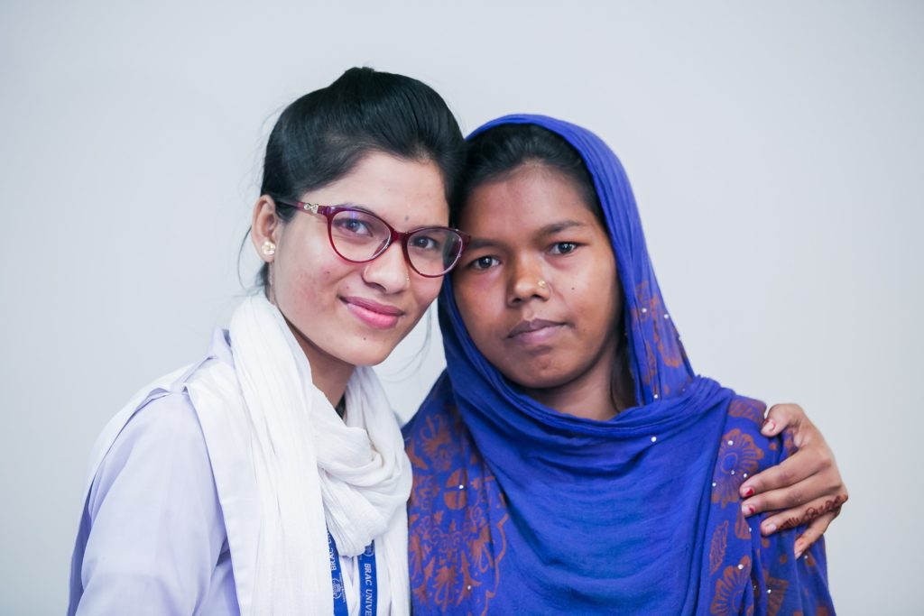 Rohingya fistula survivor Setara Begum, with midwife Beauty Sharma of HOPE Hospital